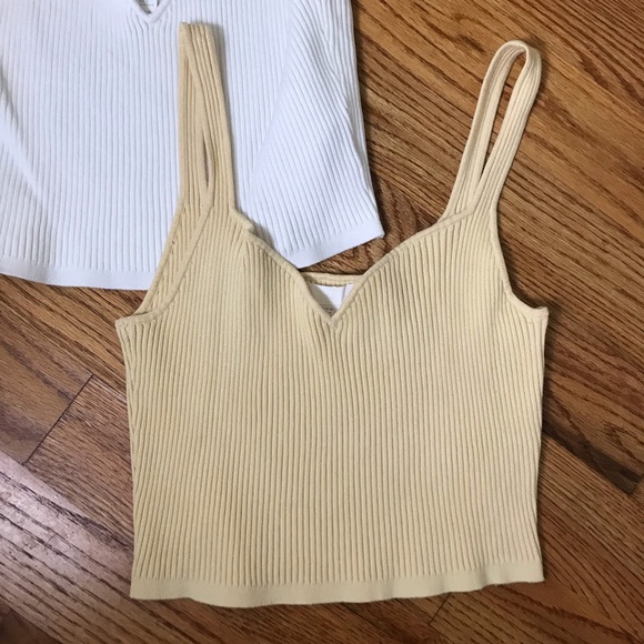 Forever 21 Cropped Knit Tanks Yellow and Cream Ribbed - Picture 2 of 8